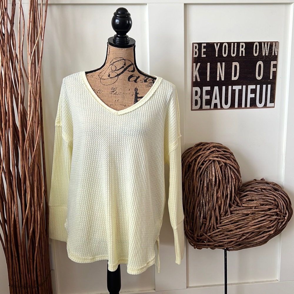 Vintage America Soft Yellow Waffle Weave Knit Top
